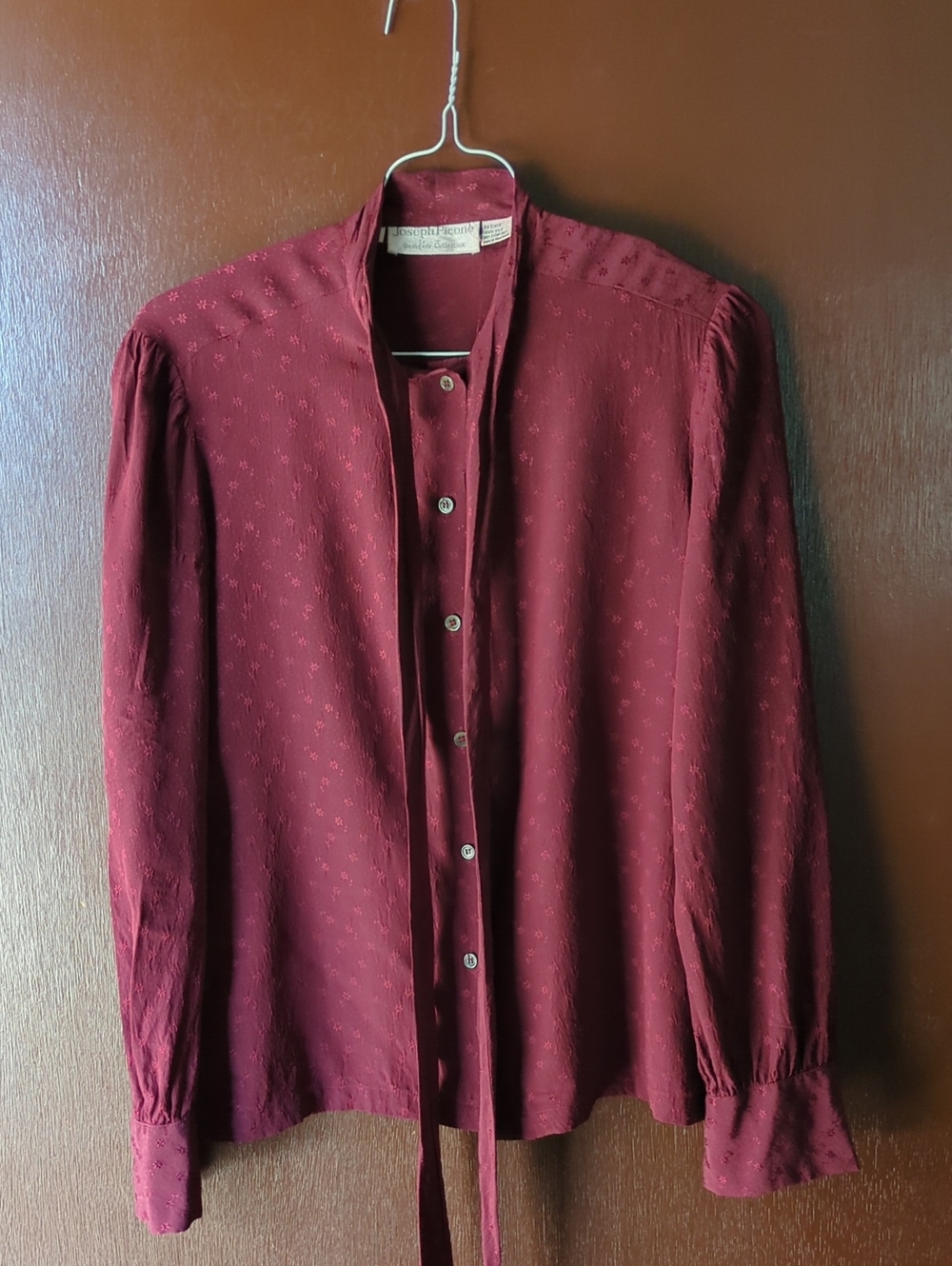 Joseph Picone Burgundy Tie-Neck Button Down Blouse Size 10